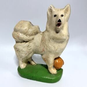 Vtg Chalkware Carnival Prize White Dog Figurine Wall Decor Samoyed Husky 8.5"